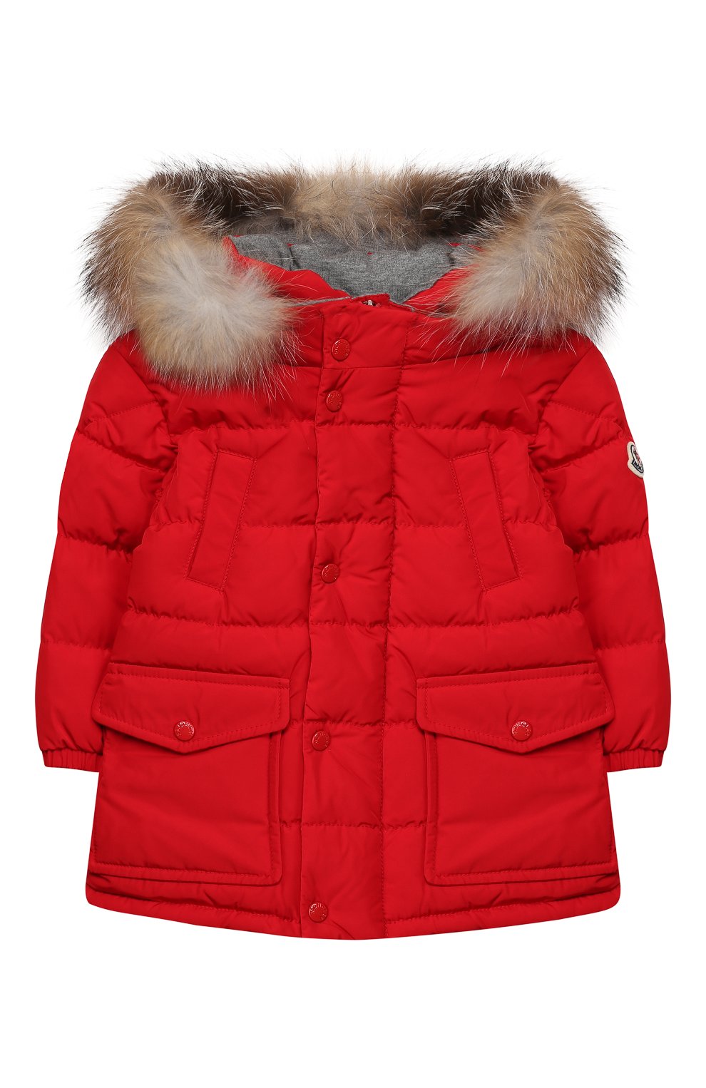 Детского пуховик с меховой отделкой на капюшоне MONCLER ENFANT красного цвета, арт. E2-951-42365-25-54543 | Фото 1