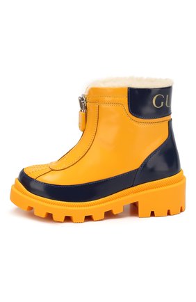 Детские кожаные ботинки GUCCI желтого цвета, арт. 580728/D73F0 | Фото 2 (Статус проверки: Проверена категория; Материал внешний: Кожа; Материал утеплителя: Экомех)