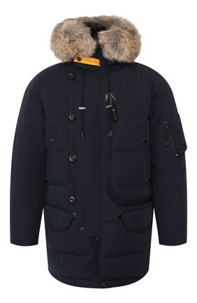 Мужская пуховик с меховой отделкой PARAJUMPERS темно-синего цвета по цене 86400 руб., арт. RU05/TYPE N3B | Фото 1 Мужская пуховик с меховой отделкой PARAJUMPERS темно-синего цвета, арт. RU05/TYPE N3B | Фото 1