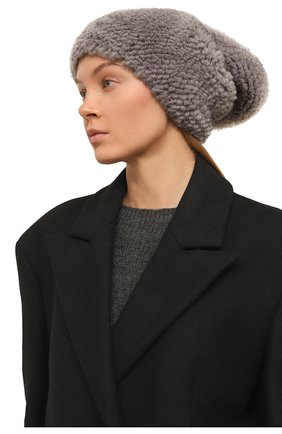 Женская шапка из меха норки KUSSENKOVV серого цвета, арт. 050650010071 | Фото 2 (Статус проверки: Проверено, Проверена категория; Материал: Натуральный мех)