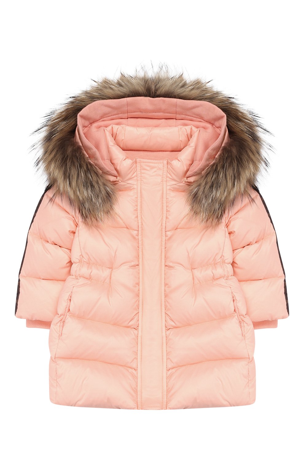 Детского пуховик с меховой отделкой на капюшоне FENDI розового цвета, арт. BFA054/A4RT/12M-24M | Фото 1