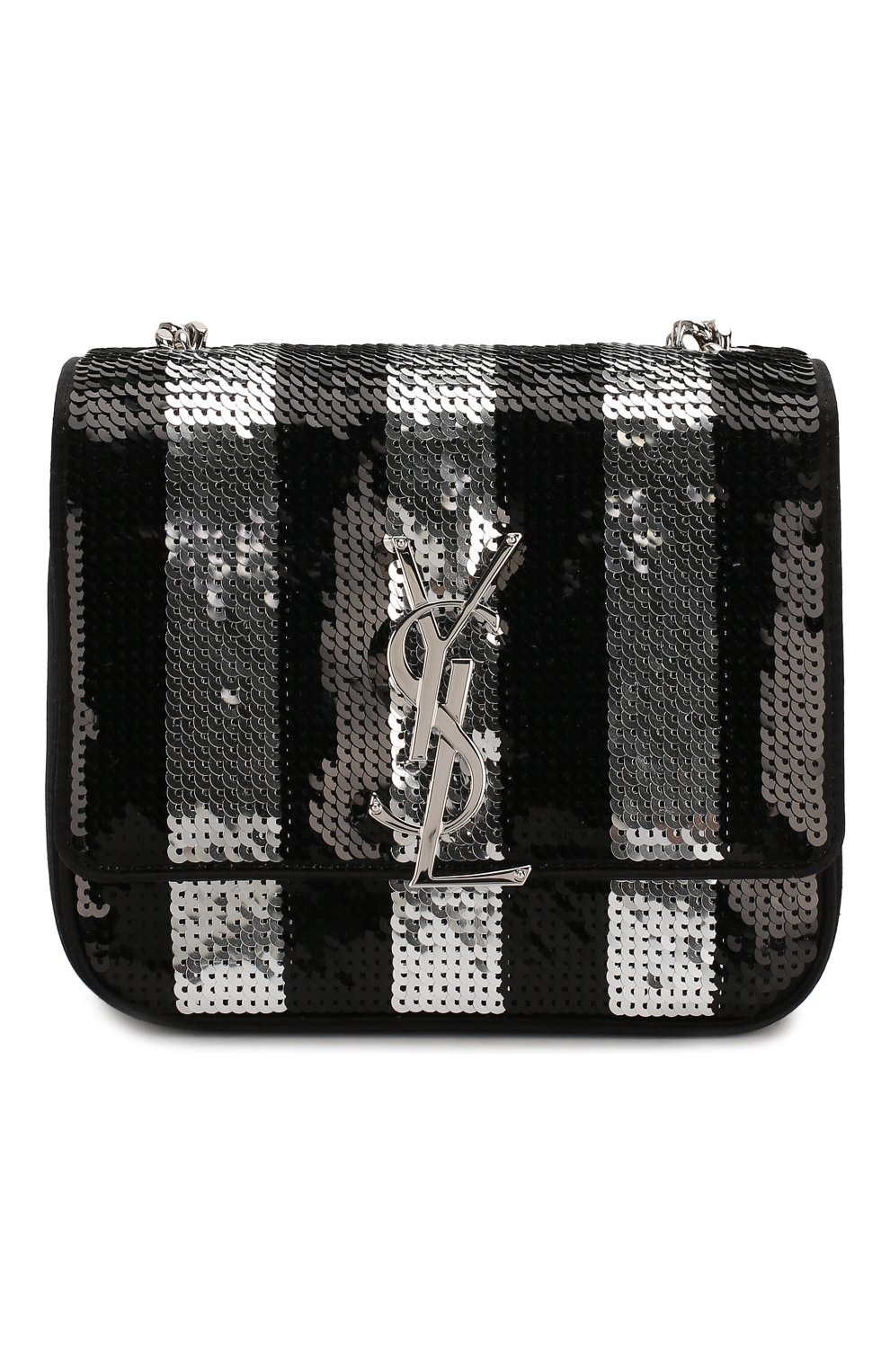 Женская сумка vicky small SAINT LAURENT черно-белого цвета, арт. 538439/KL9G2 | Фото 1 (Женское Кросс-КТ: Вечерняя сумка; Сумки-технические: Сумки через плечо; Ремень/цепочка: На ремешке; Материал: Текстиль; Размер: small)
