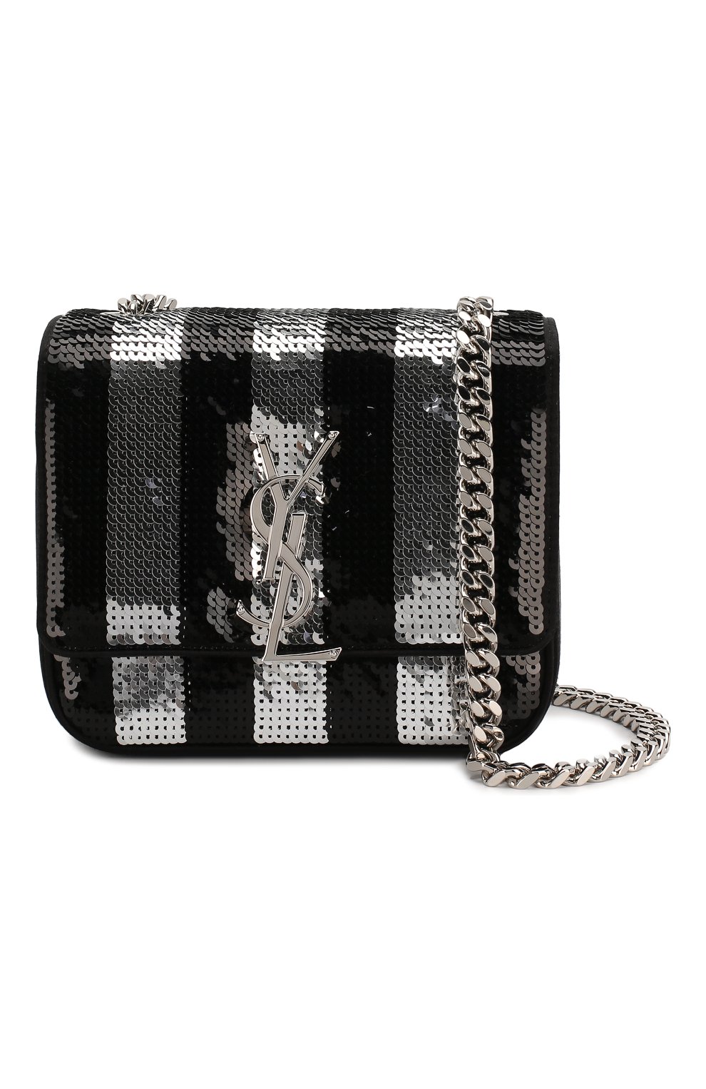 Женская сумка vicky small SAINT LAURENT черно-белого цвета по цене 0 руб., арт. 538439/KL9G2 | Фото 5 Женская сумка vicky small SAINT LAURENT черно-белого цвета, арт. 538439/KL9G2 | Фото 5 (Женское Кросс-КТ: Вечерняя сумка; Сумки-технические: Сумки через плечо; Ремень/цепочка: На ремешке; Материал: Текстиль; Размер: small)