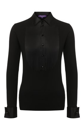 Женская шелковая блузка RALPH LAUREN черного цвета, арт. 290778835 | Фото 1 (Длина (для топов): Стандартные; Рукава: Длинные; Материал внешний: Шелк; Принт: Без принта; Женское Кросс-КТ: Блуза-одежда; Стили: Кэжуэл, Классический)
