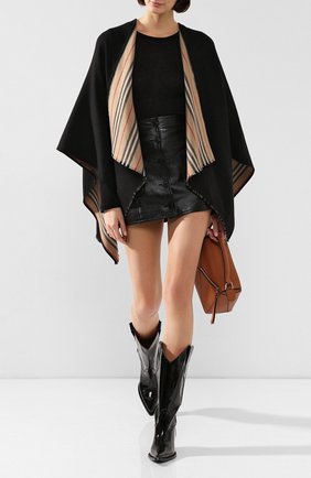 Женская шерстяная накидка BURBERRY черного цвета по цене 59900 руб., арт. 8018496 | Фото 2 Женская шерстяная накидка BURBERRY черного цвета, арт. 8018496 | Фото 2