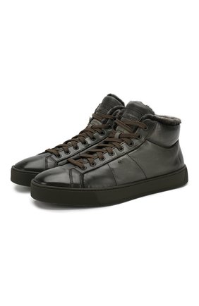 Мужские кожаные кеды SANTONI хаки цвета по цене 36500 руб., арт. MBGL20870MIMPG0TV55 | Фото 1 Мужские кожаные кеды SANTONI хаки цвета, арт. MBGL20870MIMPG0TV55 | Фото 1