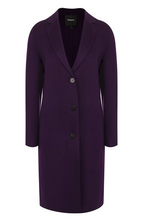 Женское шерстяное пальто THEORY фиолетового цвета, арт. I1101405 | Фото 1 (Материал внешний: Шерсть; Длина (верхняя одежда): До колена; Рукава: Длинные; 1-2-бортные: Однобортные)
