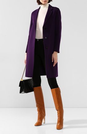 Женское шерстяное пальто THEORY фиолетового цвета, арт. I1101405 | Фото 2 (Материал внешний: Шерсть; Длина (верхняя одежда): До колена; Рукава: Длинные; 1-2-бортные: Однобортные)