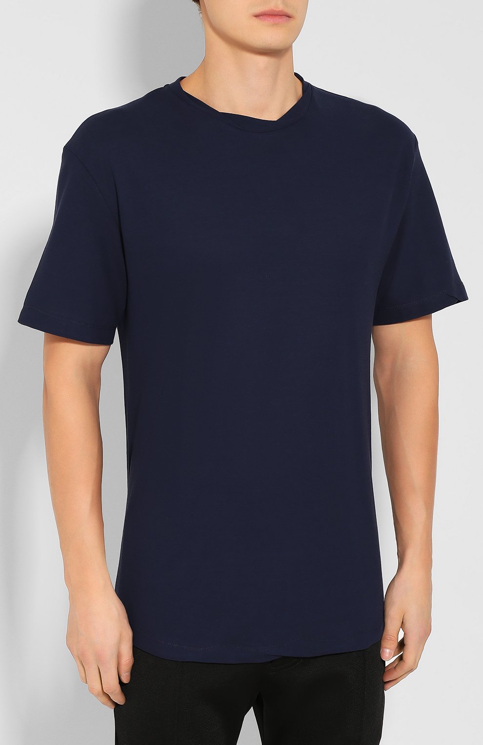 Мужская хлопковая футболка KNT синего цвета, арт. UMM0024 | Фото 3 (Принт: Без принта; Рукава: Короткие; Длина (для топов): Стандартные, Удлиненные; Материал внешний: Хлопок; Стили: Кэжуэл)