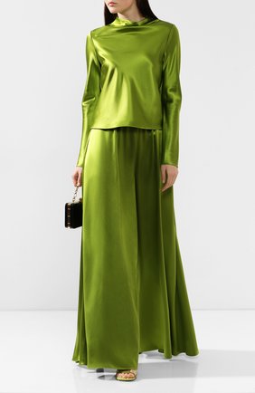 Женские шелковые брюки BRANDON MAXWELL зеленого цвета по цене 127000 руб., арт. PT120FW19 | Фото 2 Женские шелковые брюки BRANDON MAXWELL зеленого цвета, арт. PT120FW19 | Фото 2
