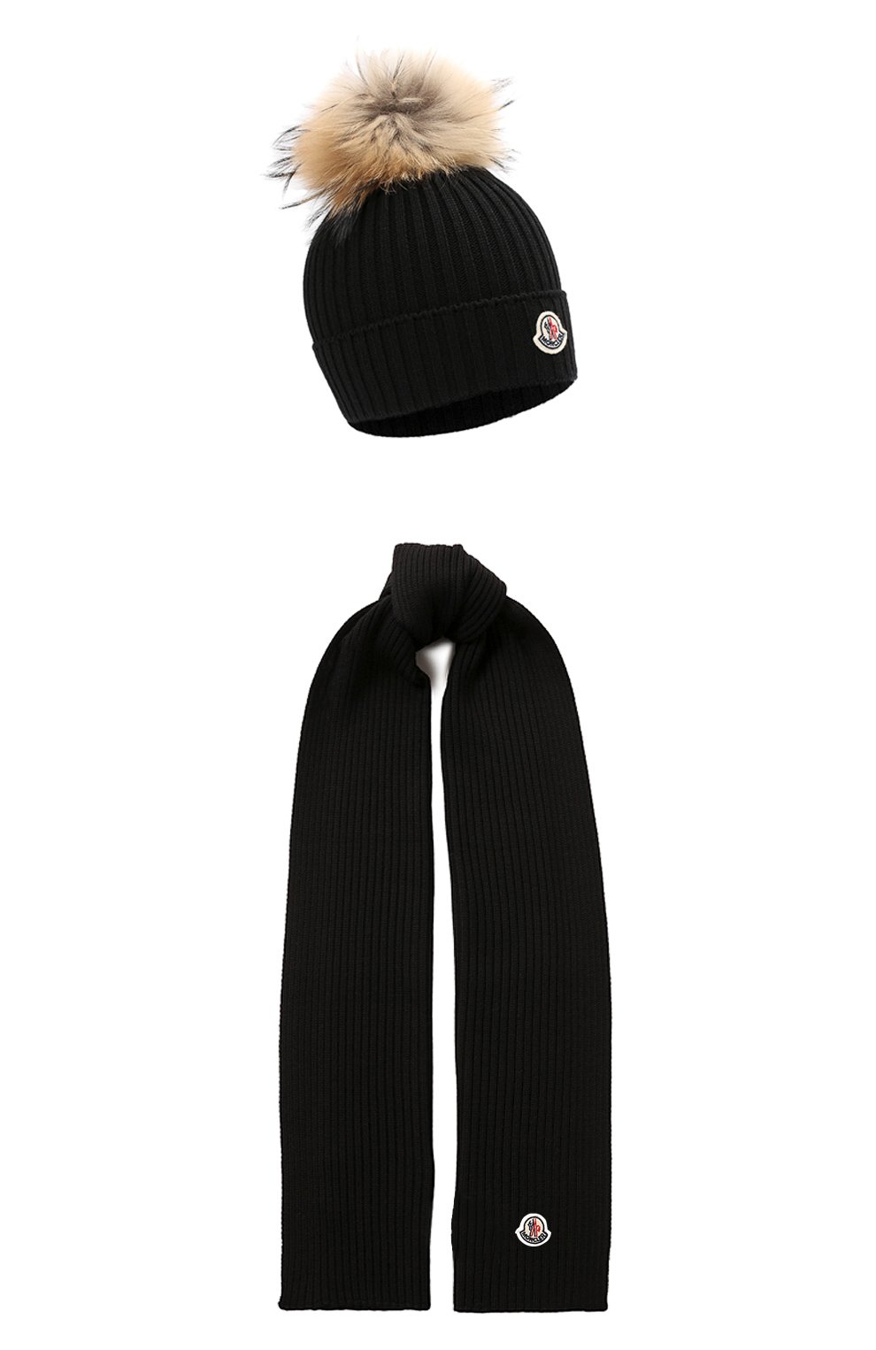 Детский комплект из шапки и шарфа MONCLER черного цвета, арт. E2-954-00951-06-04S01 | Фото 1