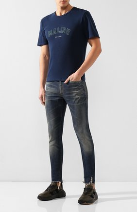 Мужская хлопковая футболка SAINT LAURENT темно-синего цвета по цене 31400 руб., арт. 603280/YBPX2 | Фото 2 Мужская хлопковая футболка SAINT LAURENT темно-синего цвета, арт. 603280/YBPX2 | Фото 2