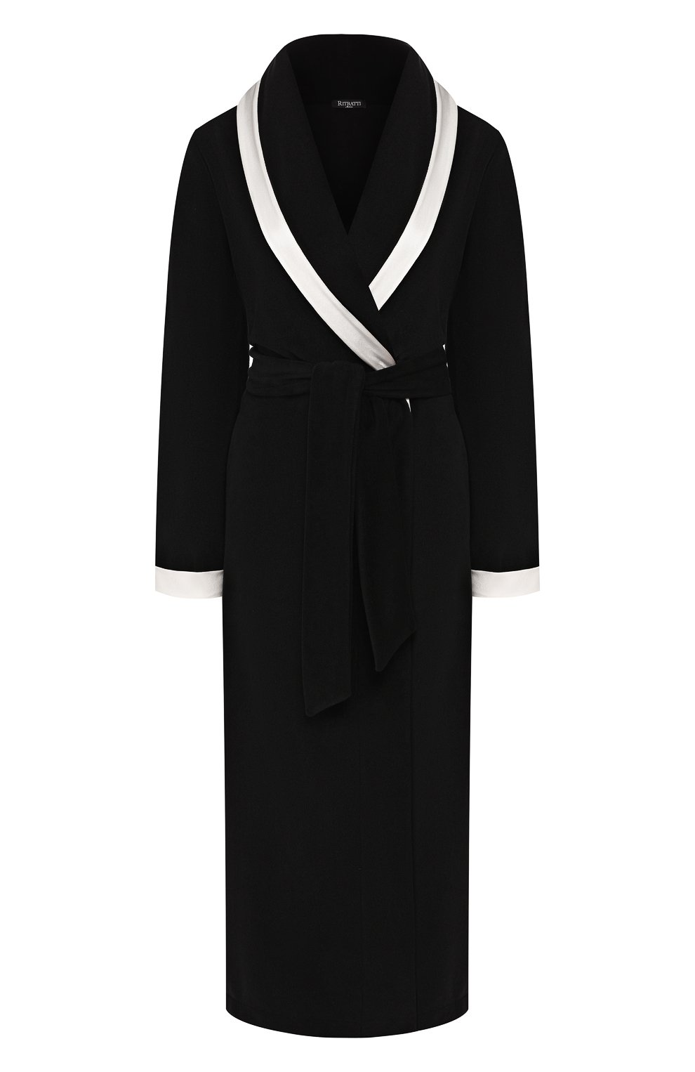 Женский халат с поясом RITRATTI MILANO черно-белого цвета, арт. 70709 | Фото 1 (Материал внешний: Синтетический материал)