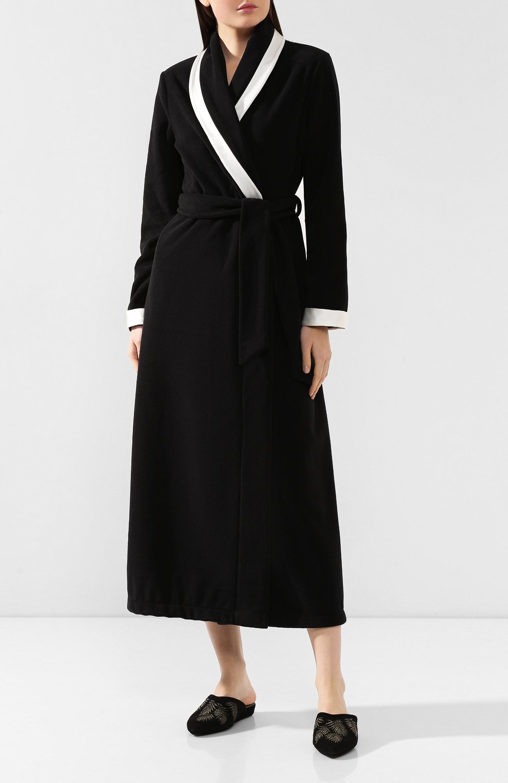 Женский халат с поясом RITRATTI MILANO черно-белого цвета, арт. 70709 | Фото 2 (Материал внешний: Синтетический материал)