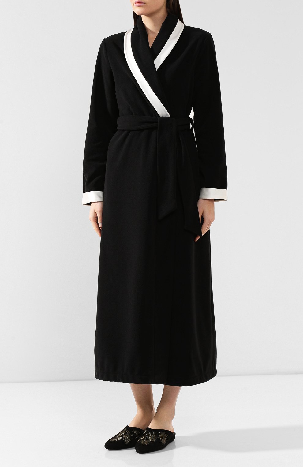 Женский халат с поясом RITRATTI MILANO черно-белого цвета, арт. 70709 | Фото 3 (Материал внешний: Синтетический материал)