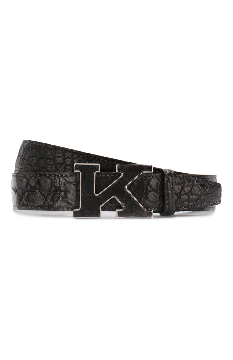 Мужской ремень из кожи крокодила KITON темно-серого цвета, арт. USC20PN00102/CNIL | Фото 1