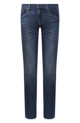 Мужские джинсы 7 FOR ALL MANKIND синего цвета, арт. JSSCU250MX | Фото 1 (Материал внешний: Хлопок, Деним; Длина (брюки, джинсы): Стандартные; Силуэт М (брюки): Прямые; Кросс-КТ: Деним; Детали: Потертости)