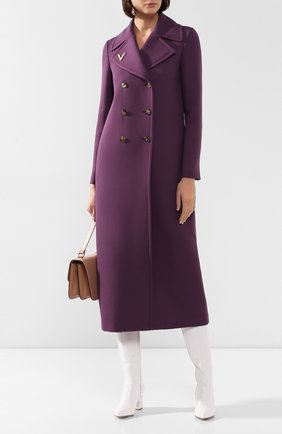Женское шерстяное пальто VALENTINO фиолетового цвета по цене 340000 руб., арт. TB3CA4G5545 | Фото 2 Женское шерстяное пальто VALENTINO фиолетового цвета, арт. TB3CA4G5545 | Фото 2