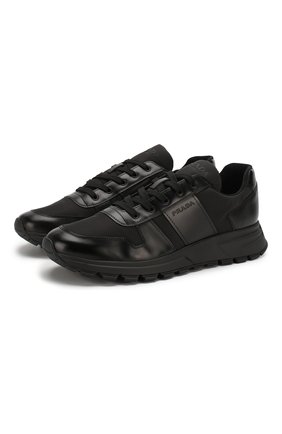 Мужские комбинированные кроссовки PRADA черного цвета, арт. 4E3463-3KYU-F0002 | Фото 1 (Подошва: Массивная; Материал внешний: Текстиль; Стили: Классический; Материал утеплителя: Без утеплителя)