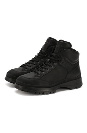 Мужские кожаные ботинки PRADA черного цвета, арт. 2TE157-3A6N-F0002 | Фото 1 (Подошва: Массивная; Мужское Кросс-КТ: Ботинки-обувь, зимние ботинки; Каблук высота: Высокий; Материал утеплителя: Натуральный мех; Материал внешний: Кожа)