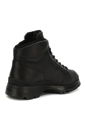 Мужские кожаные ботинки PRADA черного цвета, арт. 2TE157-3A6N-F0002 | Фото 4 (Каблук высота: Высокий; Материал внешний: Кожа; Материал утеплителя: Натуральный мех; Мужское Кросс-КТ: Ботинки-обувь, зимние ботинки; Подошва: Массивная)