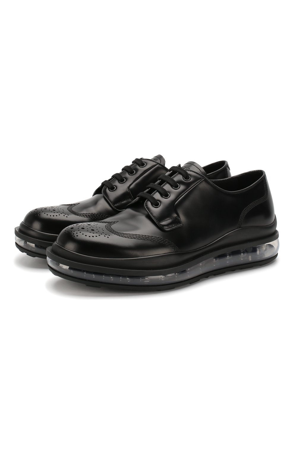 Мужские кожаные дерби PRADA черного цвета, арт. 2EG299-B4L-F0002 | Фото 1 (Материал внешний: Кожа; Мужское Кросс-КТ: Броги-обувь; Стили: Классический)