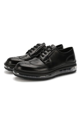 Мужские кожаные дерби PRADA черного цвета, арт. 2EG299-B4L-F0002 | Фото 1 (Мужское Кросс-КТ: Броги-обувь; Стили: Классический; Материал внешний: Кожа)
