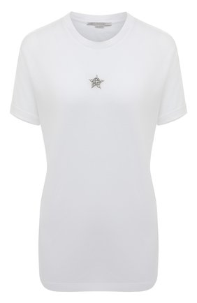 Женская хлопковая футболка STELLA MCCARTNEY белого цвета, арт. 457142/SLW23 | Фото 1 (Рукава: Короткие; Материал внешний: Хлопок; Длина (для топов): Стандартные; Стили: Кэжуэл; Женское Кросс-КТ: Футболка-одежда; Региональные ограничения белый список (Axapta Mercury): RU; Принт: Без принта)