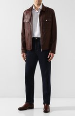 Мужская кожаная куртка BRUNELLO CUCINELLI темно-коричневого цвета, арт. MPNPE1694 | Фото 2 (Кросс-КТ: Куртка; Рукава: Длинные; Мужское Кросс-КТ: Верхняя одежда, Кожа и замша; Материал внешний: Натуральная кожа; Длина (верхняя одежда): Короткие; Материал подклада: Купро)