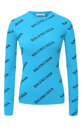 Женский пуловер с логотипом бренда BALENCIAGA бирюзового цвета по цене 67300 руб., арт. 570844/T6140 | Фото 1 Женский пуловер с логотипом бренда BALENCIAGA бирюзового цвета, арт. 570844/T6140 | Фото 1