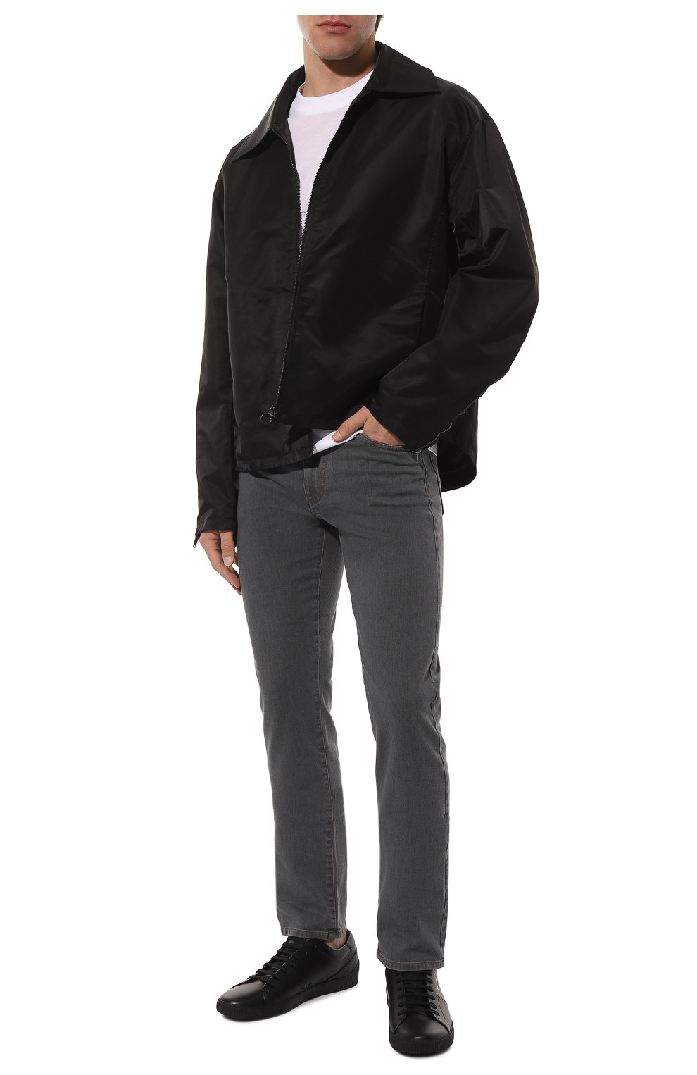 Мужские джинсы CANALI серого цвета, арт. 91700/PD00018 | Фото 2 (Силуэт М (брюки): Прямые; Кросс-КТ: Деним; Длина (брюки, джинсы): Стандартные; Материал внешний: Хлопок, Деним)