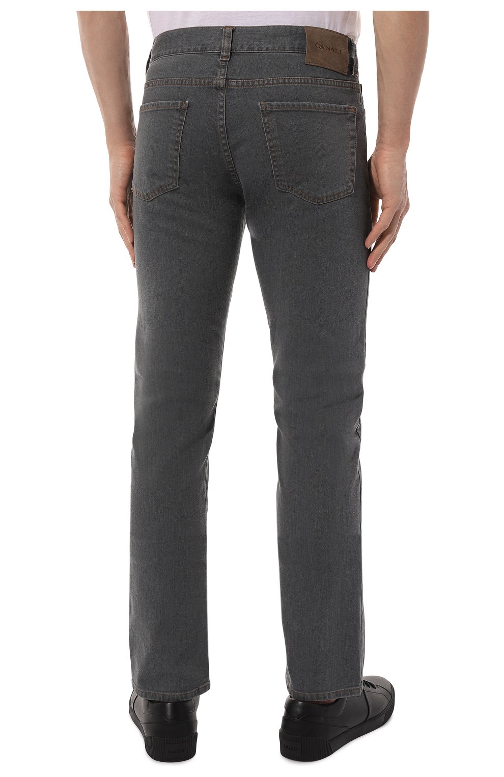 Мужские джинсы CANALI серого цвета, арт. 91700/PD00018 | Фото 4 (Силуэт М (брюки): Прямые; Кросс-КТ: Деним; Длина (брюки, джинсы): Стандартные; Материал внешний: Хлопок, Деним)