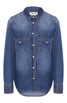 Женская хлопковая рубашка ZADIG&VOLTAIRE синего цвета по цене 43300 руб., арт. WHCA0505F | Фото 1 Женская хлопковая рубашка ZADIG&VOLTAIRE синего цвета, арт. WHCA0505F | Фото 1
