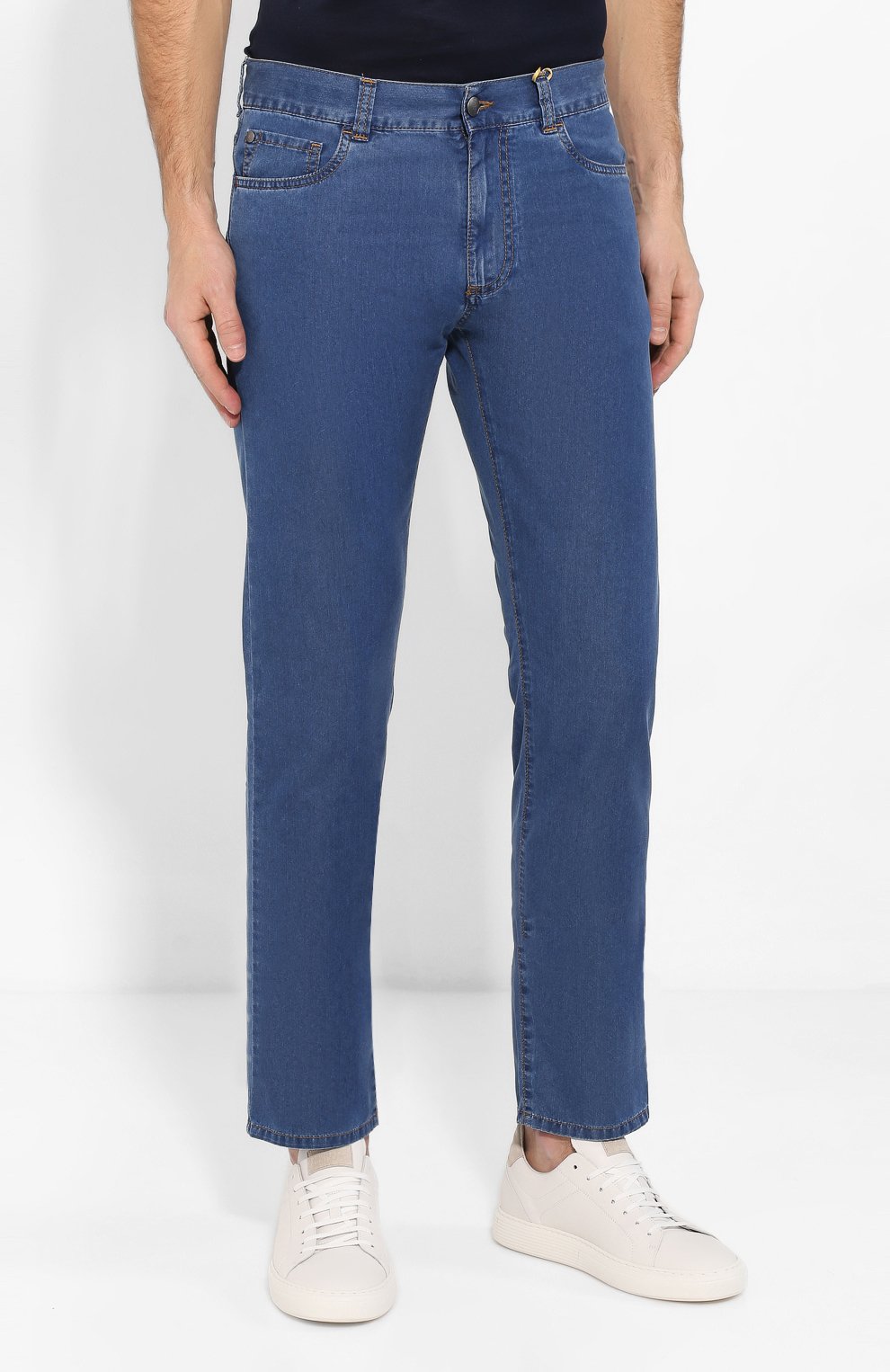 Мужские джинсы CANALI синего цвета, арт. 91700/PD00019 | Фото 3 (Силуэт М (брюки): Прямые; Кросс-КТ: Деним; Материал внешний: Хлопок)
