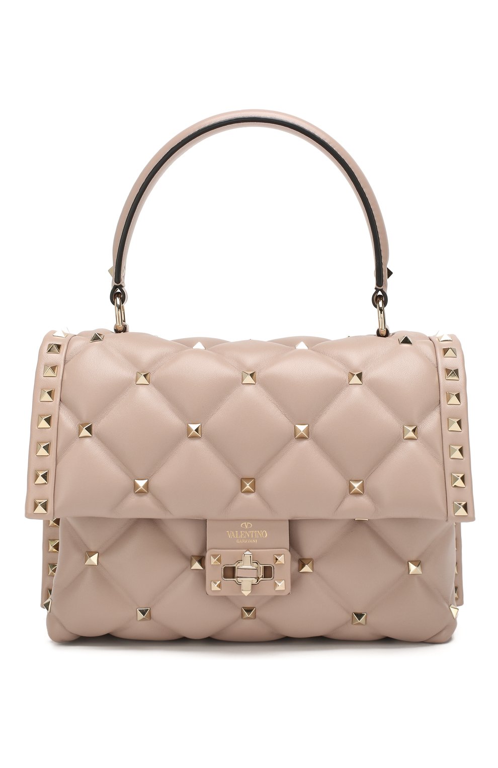Женская сумка candystud VALENTINO бежевого цвета, арт. TW2B0B55/NAP | Фото 1 (Сумки-технические: Сумки top-handle; Материал: Натуральная кожа; Ремень/цепочка: На ремешке; Размер: small)