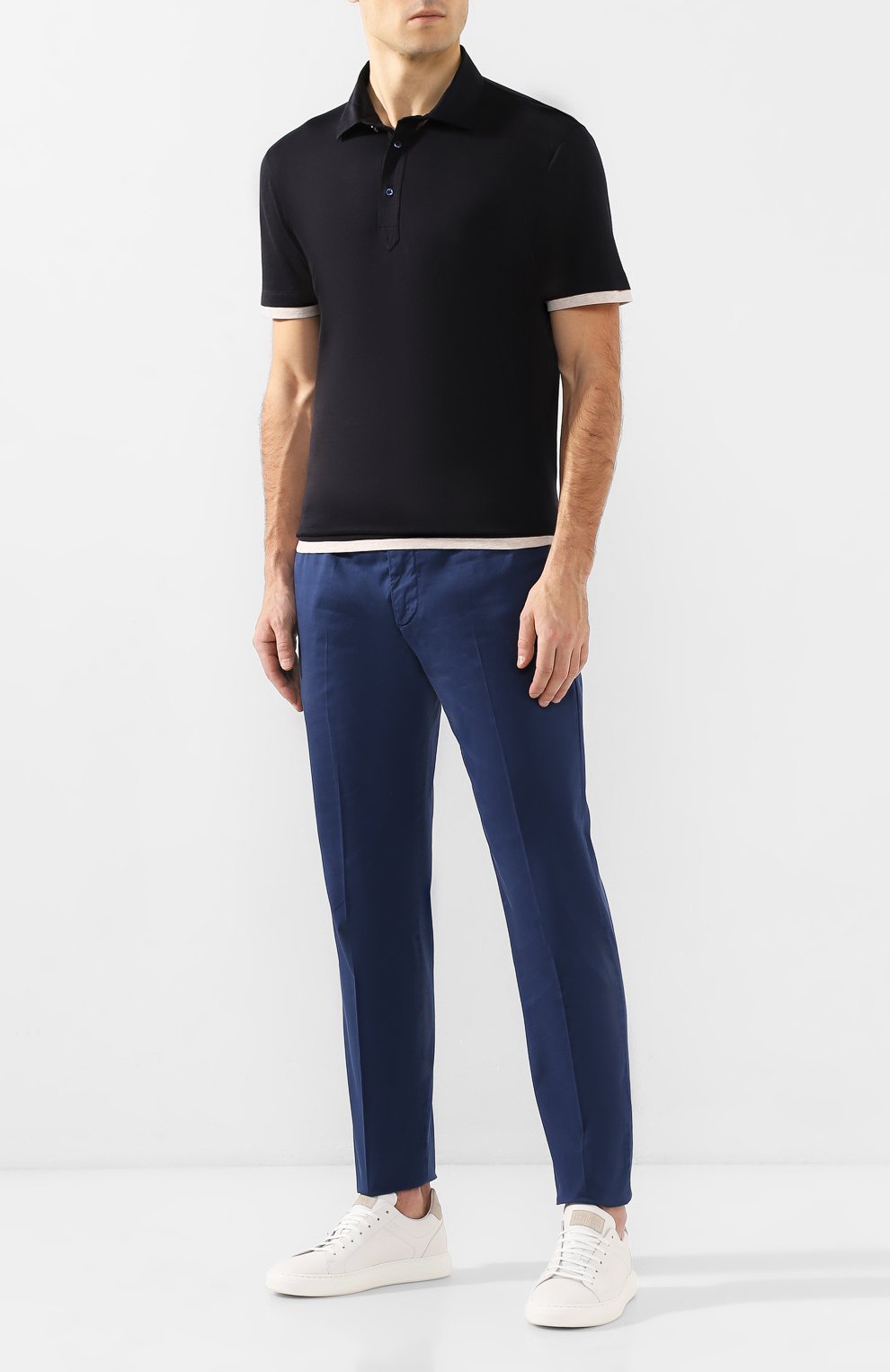 Мужские хлопковые брюки BRUNELLO CUCINELLI темно-синего цвета, арт. M289LB1150 | Фото 2 (Случай: Повседневный; Материал внешний: Хлопок; Стили: Кэжуэл)