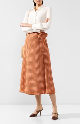 Женская шелковая юбка LORO PIANA бежевого цвета, арт. FAL0756 | Фото 2 (Материал внешний: Шелк; Длина Ж (юбки, платья, шорты): Миди; Стили: Кэжуэл)