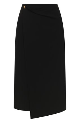 Женская шерстяная юбка BOTTEGA VENETA черного цвета, арт. 600651/VKI30 | Фото 1 (Длина Ж (юбки, платья, шорты): Миди; Материал внешний: Шерсть)