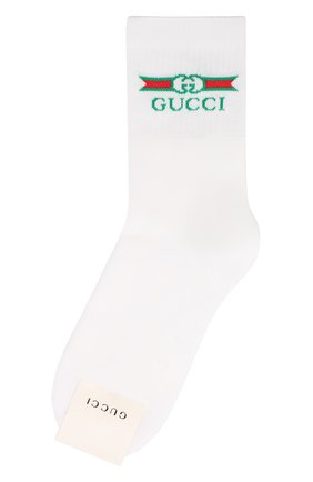 Мужские хлопковые носки GUCCI белого цвета, арт. 604038/4GA25 | Фото 1 (Материал внешний: Хлопок; Кросс-КТ: бельё)