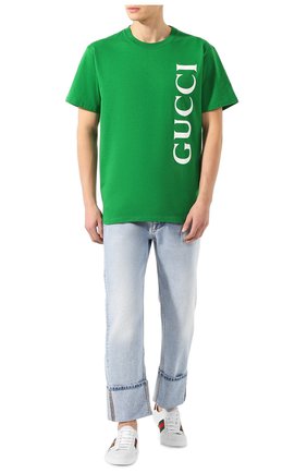 Мужская хлопковая футболка GUCCI зеленого цвета по цене 29300 руб., арт. 565806/XJB2V | Фото 2 Мужская хлопковая футболка GUCCI зеленого цвета, арт. 565806/XJB2V | Фото 2