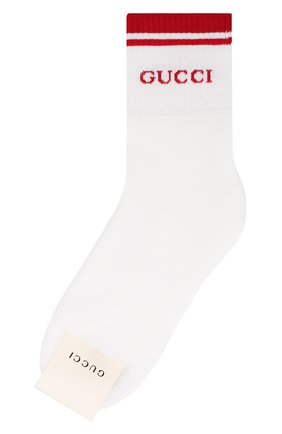 Мужские хлопковые носки GUCCI белого цвета, арт. 496493/4G293 | Фото 1 (Материал внешний: Хлопок; Кросс-КТ: бельё)