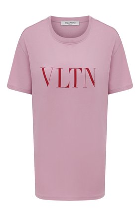 Женская хлопковая футболка VALENTINO розового цвета, арт. TB3MG07D3V6 | Фото 1 (Рукава: Короткие; Материал внешний: Хлопок; Длина (для топов): Стандартные; Стили: Кэжуэл; Женское Кросс-КТ: Футболка-одежда; Принт: С принтом)