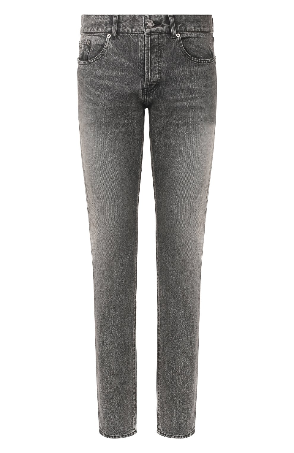 Мужские джинсы SAINT LAURENT темно-серого цвета, арт. 597052/Y8990 | Фото 1 (Силуэт М (брюки): Узкие; Кросс-КТ: Деним; Длина (брюки, джинсы): Стандартные; Материал внешний: Хлопок; Детали: Потертости)