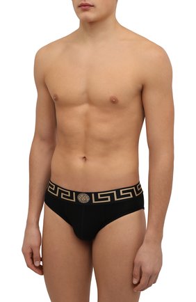 Мужские хлопковые брифы VERSACE черного цвета по цене 4750 руб., арт. AU10027/A232741 | Фото 2 Мужские хлопковые брифы VERSACE черного цвета, арт. AU10027/A232741 | Фото 2