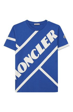 Детская хлопковая футболка MONCLER синего цвета по цене 8585 руб., арт. F1-954-8C701-20-83907/12-14A | Фото 1 Детская хлопковая футболка MONCLER синего цвета, арт. F1-954-8C701-20-83907/12-14A | Фото 1