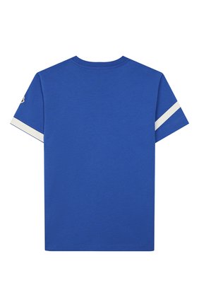 Детская хлопковая футболка MONCLER синего цвета по цене 8585 руб., арт. F1-954-8C701-20-83907/12-14A | Фото 2 Детская хлопковая футболка MONCLER синего цвета, арт. F1-954-8C701-20-83907/12-14A | Фото 2