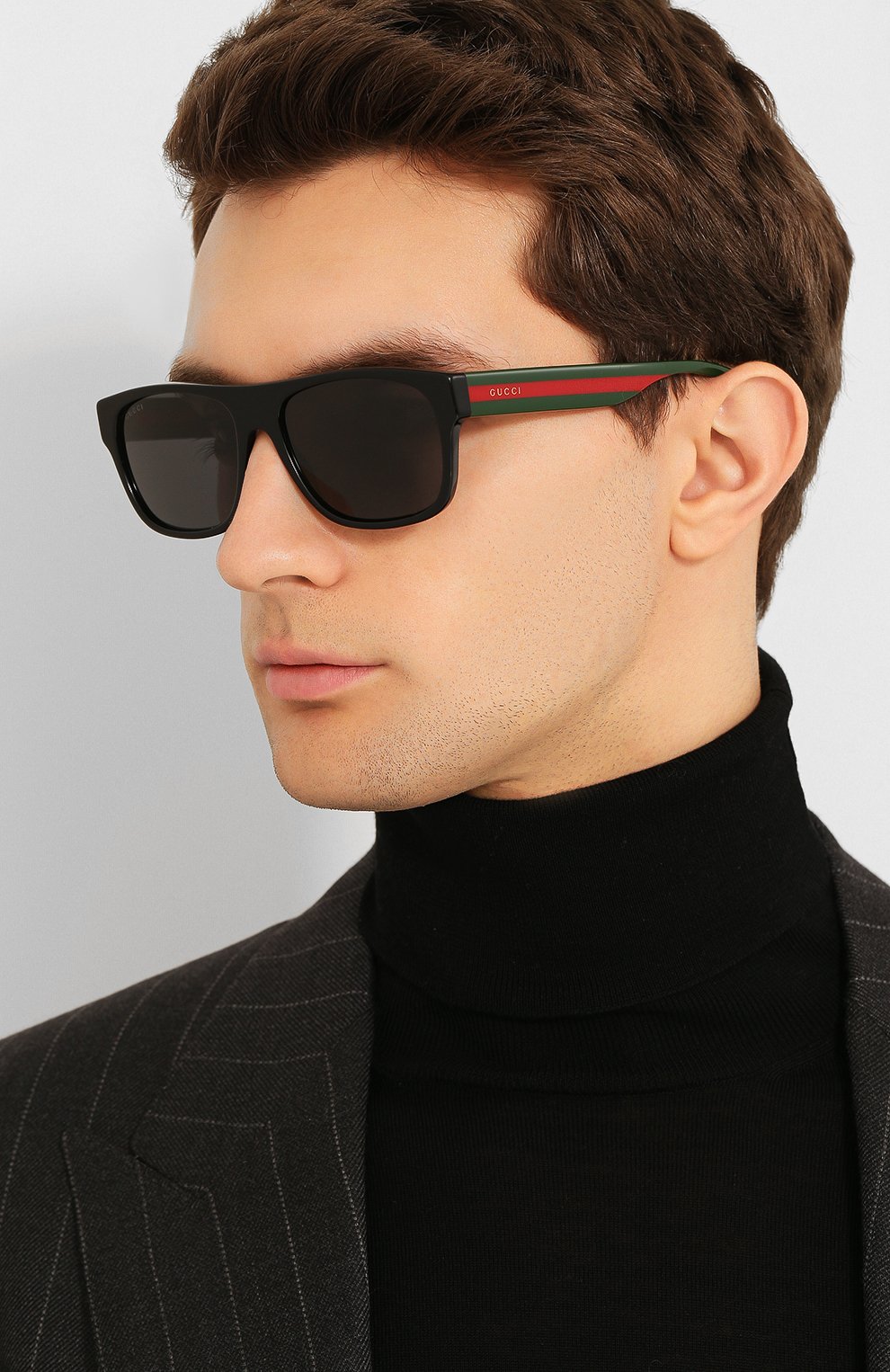 Мужские солнцезащитные очки GUCCI черного цвета, арт. GG0341 001 | Фото 2 (Тип очков: С/з; Статус проверки: Проверена категория; Очки форма: Прямоугольные; Оптика Гендер: оптика-мужское)