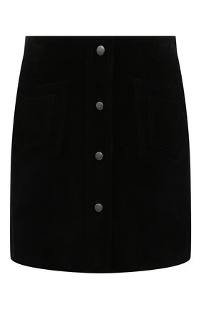 Женская замшевая юбка SAINT LAURENT черного цвета, арт. 602763/YC2AY | Фото 1 (Длина Ж (юбки, платья, шорты): Мини; Статус проверки: Проверена категория; Материал внешний: Натуральная кожа)