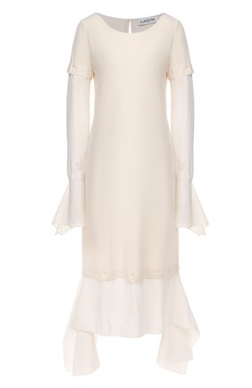 Женское платье из смеси шелка и хлопка LANVIN белого цвета по цене 147000 руб., арт. RW-DR350I-4368-P20 | Фото 1 Женское платье из смеси шелка и хлопка LANVIN белого цвета, арт. RW-DR350I-4368-P20 | Фото 1