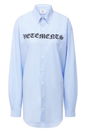 Мужская хлопковая рубашка VETEMENTS голубого цвета по цене 47500 руб., арт. SS20SH285 1007/M | Фото 1 Мужская хлопковая рубашка VETEMENTS голубого цвета, арт. SS20SH285 1007/M | Фото 1